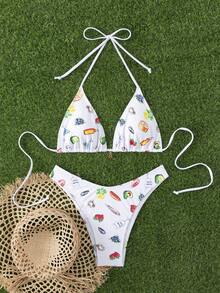 全新全印花比基尼套装，度假和夏日海滩的理想选择 - 白色 - 查看 8