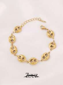 1pc Punk Vintage Stainless Steel Bracelet For Women Hollow Coffee Bean Chain Bracelet For Daily Decoration