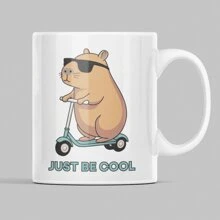 Taza Capibara en Scooter Diseño Sublimado Divertido Frase Just Be Cool Regalo Original - Blanco - Ver 1