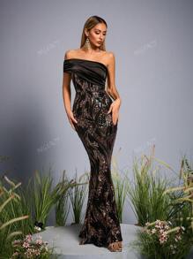 Mgiacy New Arrival Off The Shoulder Elegant Evening Gown Dress Ruched Sequin Mermaid Long Dress, Party Dress, Wedding Guest Dress, Formal Dress