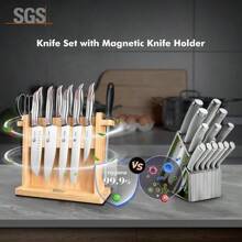 Kitchen Knife Set, Japanese Style Knife Set With Magnetic Block Holder, High Carbon Stainless Steel Sharp Knives Set For Kitchen, Ergonomic Handle And Sharpener, 14 PCS Black Dot