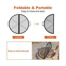 Outdoor Fire Pit Cooking Grill Grate, X-Marks Fire Pit Grill Cooking Grate, Outdoor Campfire BBQ Grill, Heavy Duty Steel Campfire BBQ Grill Grid, Portable Camping Cookware With Handle - Foldable-Diameter 36 inches - 查看 6