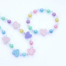 2 件/套儿童珠宝彩色亚克力心形手链项链套装 - 彩色 - 查看 3