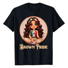 Brown Pride Chicana Chola Chibi Hispanic Heritage Month T-Shirt Graphic Tees Short Sleeve Casual Women T Shirts Unisex 100% Cotton Tee Shirt Womens Summer Tops Funny Print Women's T-Shirts Soft Comfy Everyday Wear Daily Gift Woman Tshirt Black - 黑色 - 查看 1