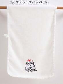 1pc Coral Fleece Embroidered Romantic Cat Design Towel/Bath Towel, Absorbent Soft Makeup Remover Towel, Couples Bathroom Towel, Student Dorm Face/Bath Towel