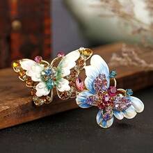 1 Piece Exquisite Rhinestone Inlaid Butterfly Hair Clip Shiny Hair Clip Jewelry Side Hair Braid Braided Sweet Hair Clip Accessories Women's Hair Accessories New Year Or Valentine's Day Beautiful Accessories Gift - 玫紅色 - 查看 3