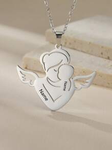 1 Stainless Steel Angel Mother And Child Name Date And Text Custom Necklace Birthday And Mother's Day Memorial Gift For New Mothers