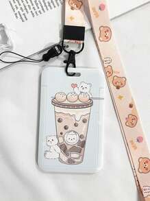 1 件卡通可爱熊和兔子图案卡夹银行信用卡公交卡照片等多功能各种卡片保护套带挂绳女士卡包