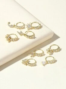 8 件/套 吊坠鼻环 蝴蝶心形月亮花朵星星 CZ 软骨耳环 吊坠鼻部身体穿孔首饰 20G