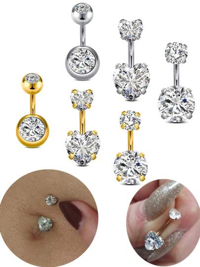 AVYRING 3-5PCS Nhẫn bụng Thanh ngắn Nhẫn rốn Nhẫn rốn ngắn Nhẫn bụng bằng thép phẫu thuật cho phụ nữ Nhẫn rốn Opal Nhẫn rốn Đồ trang sức xỏ khuyên rốn 6mm