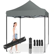 tooluck 6.6x6.6ft Pop-Up Canopy Tent Heavy Duty Canopy Easy To Set Up All Weather Waterproof Outdoor Awning Tent For Party Beach Garden Camping With 1 Carrying Bag 3 Adjustable Heights - Grey - View 2