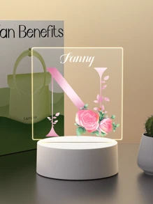 1pc Custom Name Creative Flower Initials Gift 3D Light Illusion LED Night Light Warm Light Birthday Gift Gift Wedding Gift - 3mm Small Square-26 Letters - View 26