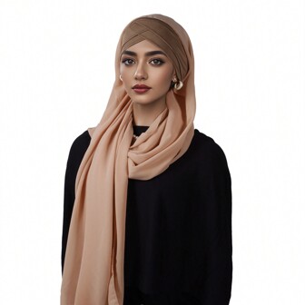 1pc Solid/Colorful Women New Style Convenient Chiffon Headscarf, All Seasons Basic Chiffon Scarf For Wearing Across Forehead