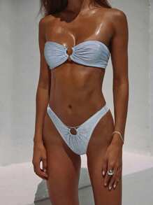 Sexy Solid Color Bandeau Bikini For Women, European & American Style Summer