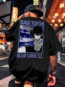 Shirt Oversized T-Shirt Streetwear Blue Lock Isagi Yoichi Football Player Anime REF 7119 VEST NERD - Negro - Ver 1