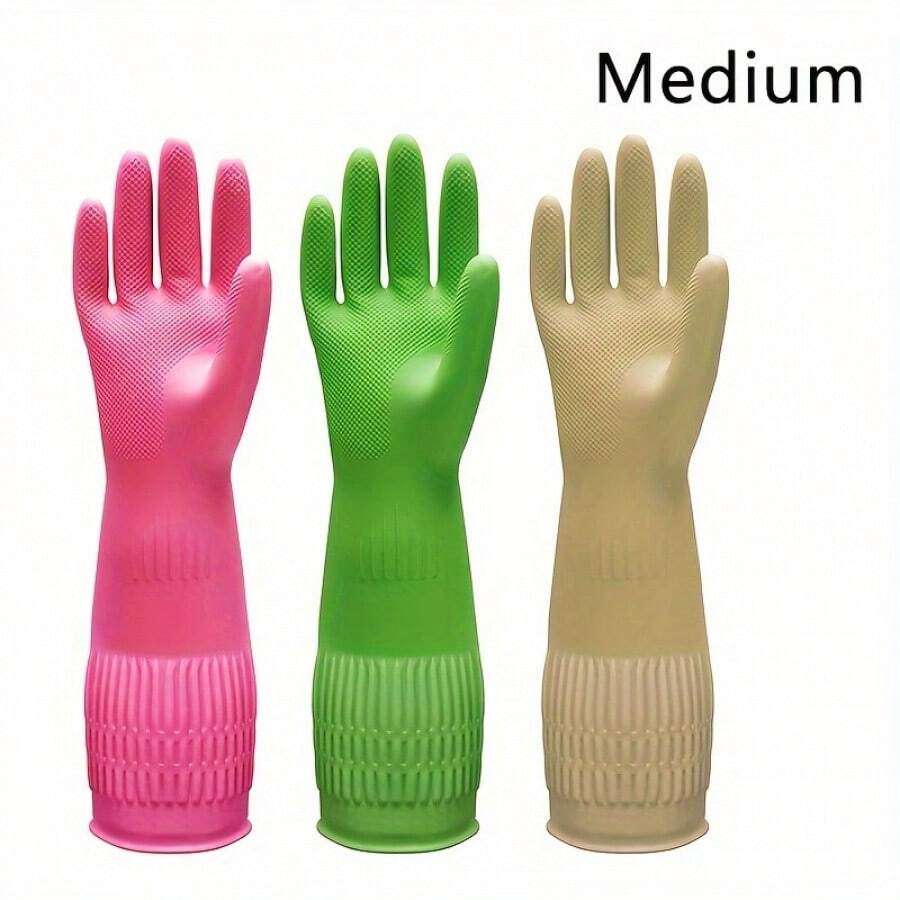 3 Pairs Of Premium Cleaning Gloves - Waterproof, High Strength, Suitable Kitchen, Dishwashing, Laundry - Durable, Quick-Drying, Multi-Functional Home Assistant - Essential Cleaning - 中等的 - 查看 1