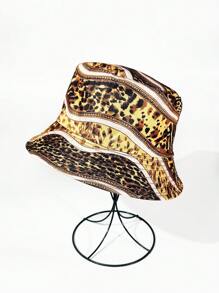 1 buc. Pălărie de găleată unisex de primăvară/vară cu imprimeu leopard, stil nou retro european și american, îmbrăcăminte versatilă pe două fețe, pălărie de soare ocazională la modă de stradă pentru uz zilnic