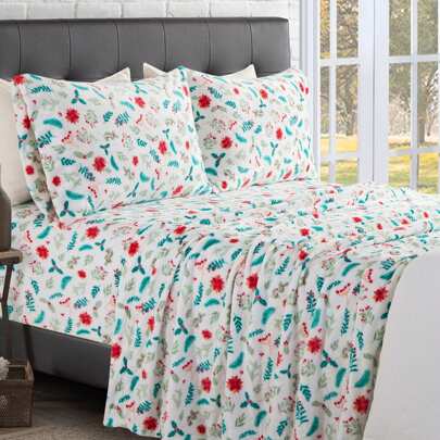 Elegant Comfort Luxury 4pcs Holiday Christmas Velvet Flannel Sheet Set 15 Inch Deep Pockets- Ultra Soft Machine Washable 4-Piece Velvet Flannel Bed Sheet Set - Fade And Wrinkle Resistant Premium Hotel Quality Twin/Full/Queen/King/Cal King Bedding Set- 4PC Sheets For Daily Use, Dorms, Guest Rooms, Christmas Decorations Gifts, Cozy Winter Styles
