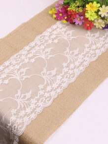 1pc-Wedding Decoration Burlap Tablecloth, Lace Yellow Burlap Tablecloth, Party Farmhouse Kitchen, Household Dust Prevention Supplies, Party Supplies, Party Tableware Supplies, - Multicolor - View 4