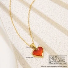 1pc Minimalist Cute Style Colorful Heart-Shaped Stainless Steel Pendant Necklace, Suitable For Women's Daily Outfit