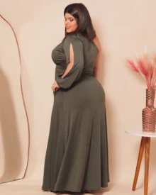 Vestido Plus Size Festa Madrinha Casamento Formatura 48 50 52 - Verde Oliva Escuro - Visão 4