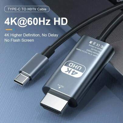 USB C 转 HDTV 适配器 4K 60Hz C 型线缆 HDTV 转换器线缆 兼容 15 14 电视转换器 Air iPad 笔记本电脑 黑色 30Hz
