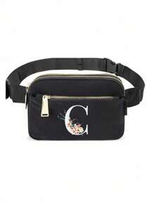 Daisy Flowers With White Letters Chest Bag, Suspender Bag, Sports And Fitness Bag, White Initial Letter A To Z Pattern Design Wallet Women'S Bag Shoulder Bag, Fanny Bag Coin Bag Small Bag Bag Outdoor Chest Bag Mobile Phone Storage Multifunctional Yoga Pocket Waist Bag, Waterproof Sports Adjustable Shoulder Bag, Suitable For Exercise, Running, Traveling, Hiking, And The First Day Of School Preppy Bum Bag, Keeping You Fashionable And Orderly