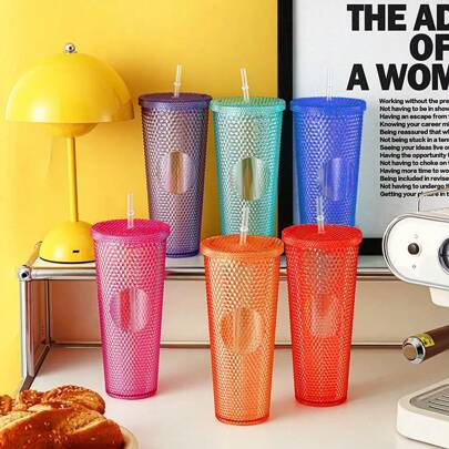 CASAMAX WL Vaso con tapa semitransparente estilo diamante. Capacidad 450ml / 7.5x14 cm/ EL COLOR SE ENVIA AL AZAR