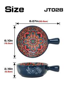 1pc Ceramic Bowl With Handle, Unique Floral Rim Design, 4 Color Options, Suitable For Kitchen, Dining, Ramen, Soup,School Supplies - Multicolor - View 12