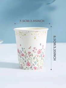 10/25 件，9 盎司白色花朵纸杯，白色背景花卉花园派对杯，带有彩色花朵的一次性纸杯，适用于派对、婚礼、生日、春夏花卉装饰派对用品 - 彩色 - 查看 2