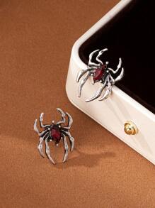 1 paire de boucles d'oreilles clous d'oreilles araignée et rubis vintage gothique en alliage, convient pour le port casual et les fêtes