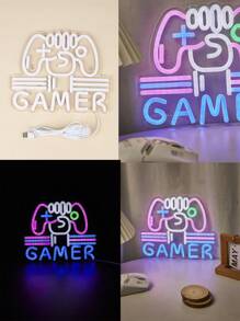 Chi-Buy 可爱 LED 霓虹灯蘑菇 & 一起跳舞 & 男士空间 & 哈哈 & 游戏室 & 游戏结束 & 蜜蜂和青蛙霓虹灯壁灯，字母夜灯，USB 供电，适用于生日派对、圣诞节、情人节、婚礼装饰 - 彩色 - 查看 5