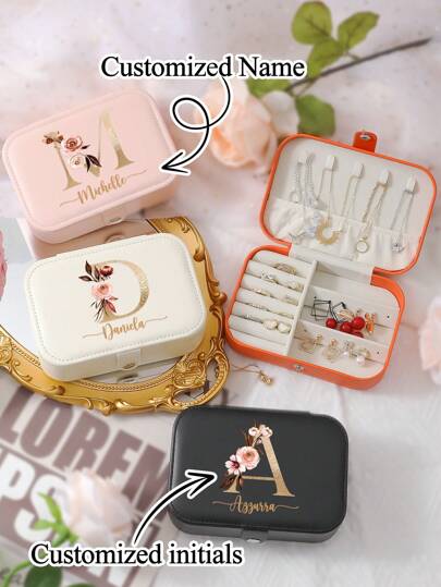 1pc Customized Name Jewelry Box,Bridesmaid Jewelry Box,Personalized Travel Jewelry Box,Leather Jewelry Travel Box,Travel Jewelry Case With Name