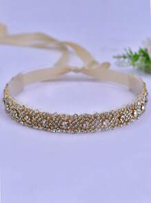 1 件金色新娘腰带，经典女式晚礼服腰饰，适合派对、宴会和礼服的身体首饰配饰 - 香檳色絲帶 - 查看 5