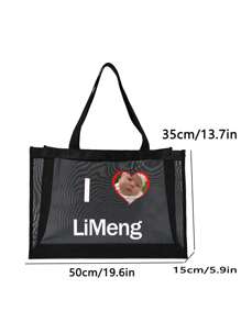 Personalized Mesh Tote Bag, Gifts For Girlfriend/Wife, Valentine's Day Gifts,Large Capacity Lightweight Stylish Personalized Tote Bag , Customized Face, Customized Women's Shoulder Bag Casual Shopping Bag Tote Bags - Black - View 2