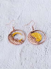 Golden Vintage Asymmetrical Mountains Hollow Round And Curved Sun Moon Crescent Dangle Earrings Bohemian Jewelry Women's Earrings Party Gift Alloy Material Delicate Gift - Mountain Sun Moon Earrings - View 2