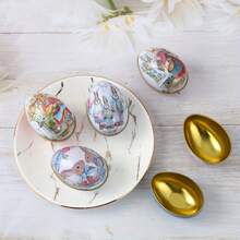 6pcs Easter Iron Candy Box, Rabbit And Egg Design, Holiday Home Decor, Easter Party Supplies, Gift Packaging
