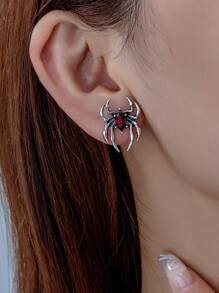 1 paire de boucles d'oreilles clous d'oreilles araignée et rubis vintage gothique en alliage, convient pour le port casual et les fêtes
