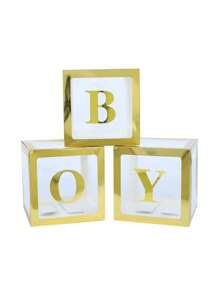 5 pièces de boîtes de ballons transparentes dorées avec 52 lettres, boîtes à blocs claires dorées, pour décoration de fête d'anniversaire, de mariage, de révélation de sexe, réutilisables, dans une boîte-cadeau, Noël