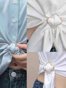 1 pièce Anneau de clip de t-shirt en métal, clip de col de chemise pour femme, clip d'écharpe, élégant clips d'anneau d'écharpe, écharpes nouées aux coins, avec un bouton décoratif en forme de trèfle pour fixer l'ourlet des vêtements polyvalents, un accessoire de bouton de t-shirt pour femme. - Multicolore - Voir 6