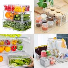 7/8/10pcs Fridge Organizer Bins, Muti-Sizes Clear Fridge Organizer With Lids Stackable Fruit Storage Containers, For Kitchen - Clear - View 3