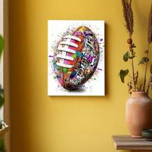 Framed Canvas Wall Art Poster A Football With Paint Splatters On It Canvas Painting Prints Poster Wall Art Decor For Living Room Bedroom Bathroom Kitchen Apartment Hotel, Modern Home Decoration