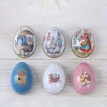 6pcs Easter Iron Candy Box, Rabbit And Egg Design, Holiday Home Decor, Easter Party Supplies, Gift Packaging