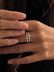 ESBERRY 1pc S925 Sterling Silver Double Cross Rings Thumb Rings For Women Silver Rings Fine Jewelry Gift For Girls