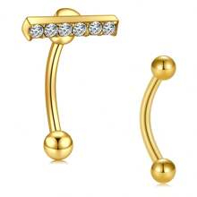 2Pcs 316L Stainless Steel 16G Tragus Helix Rook Piercing Jewelry With Chain, Cartilage Earrings For Women, Belly Button Ring Vertical Labret Lip Piercing Jewelry - Silvery Or Golden - View 6