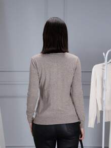 Basic Long-Sleeved Cardigan With Buttons And Soft Knit Sweater Ideal For Any Occasion - Camel - View 3