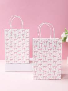 4pcs Pink Bow Paper Gift Bags, Party Favor Bags Handle Bags, Wedding Gifts Bag, Birthday Gifts Bags, Paper Wrap Bags Portable Tote Retail Shopping Bags, Party Gift Bags Packaging Supplies Packaging Bags, Birthday Party Gifts Favor