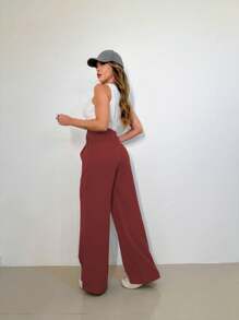 MO WOMEN'S FASHION - 3271, WOMEN'S TAILORED PANTS, HIGH WAIST, PANTALON, ELEGANT, CASUAL, EVERYDAY, WORK, SUPER CASUAL. - Burdeos - Ver 2
