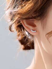 Nooxian 1 Pair Minimalist High-End Arched Paved Crystal Dangling Ear Chain Earrings