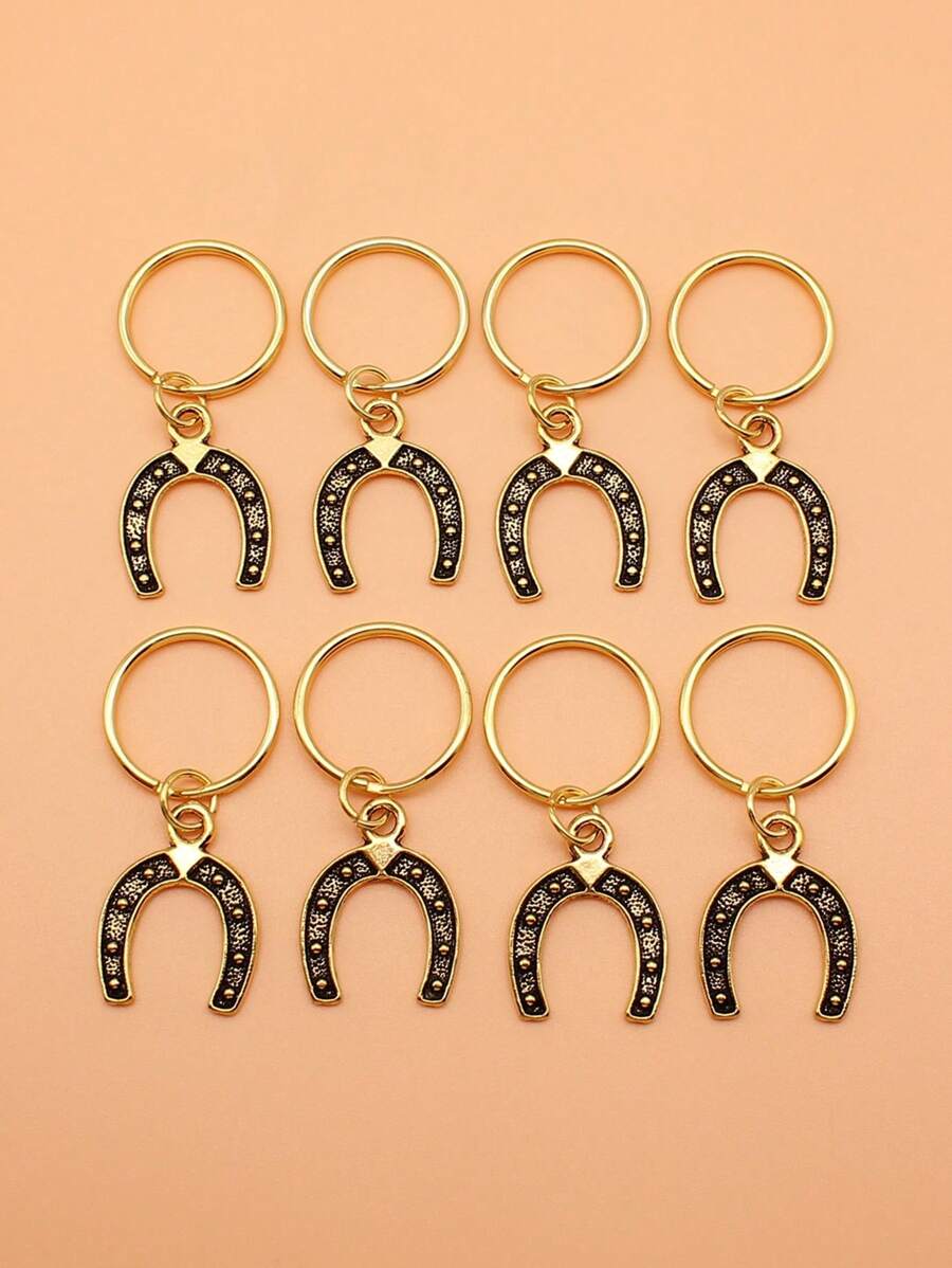 8个/套 23x18mm 马蹄铁吊坠钥匙扣 20mm 外径圆形金属丝钥匙圈 无链钥匙扣 汽车配件 包包挂饰 背包 适合上学 可爱哥特风 Y2K 圣诞礼物创意 包包挂绳 带证件夹 汽车配件 包包挂饰 汽车配件 送给老师、朋友、姐妹 - 古金色 - 查看 1